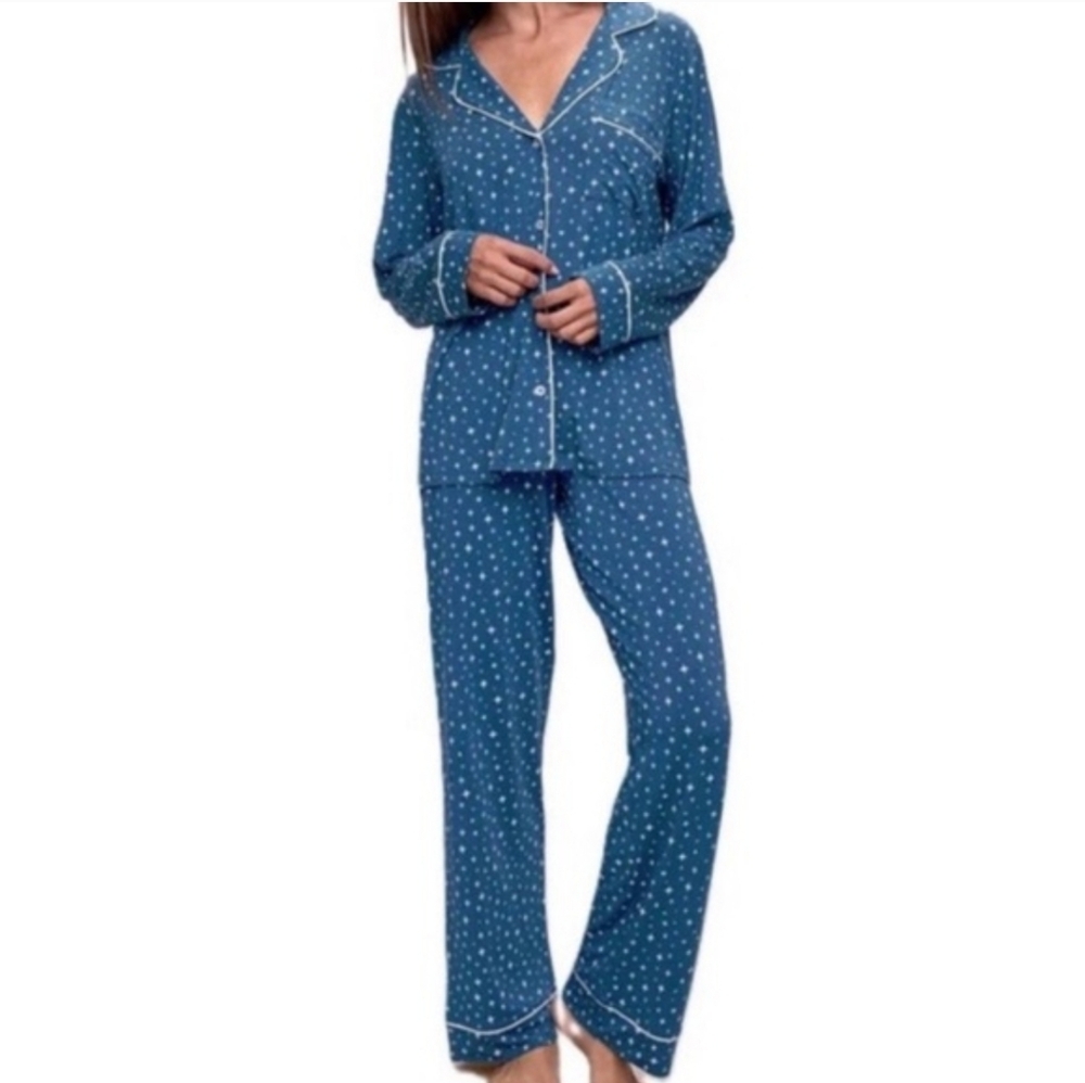NWT Eberjey Giselle Teal Blue Star Print Pajama Set